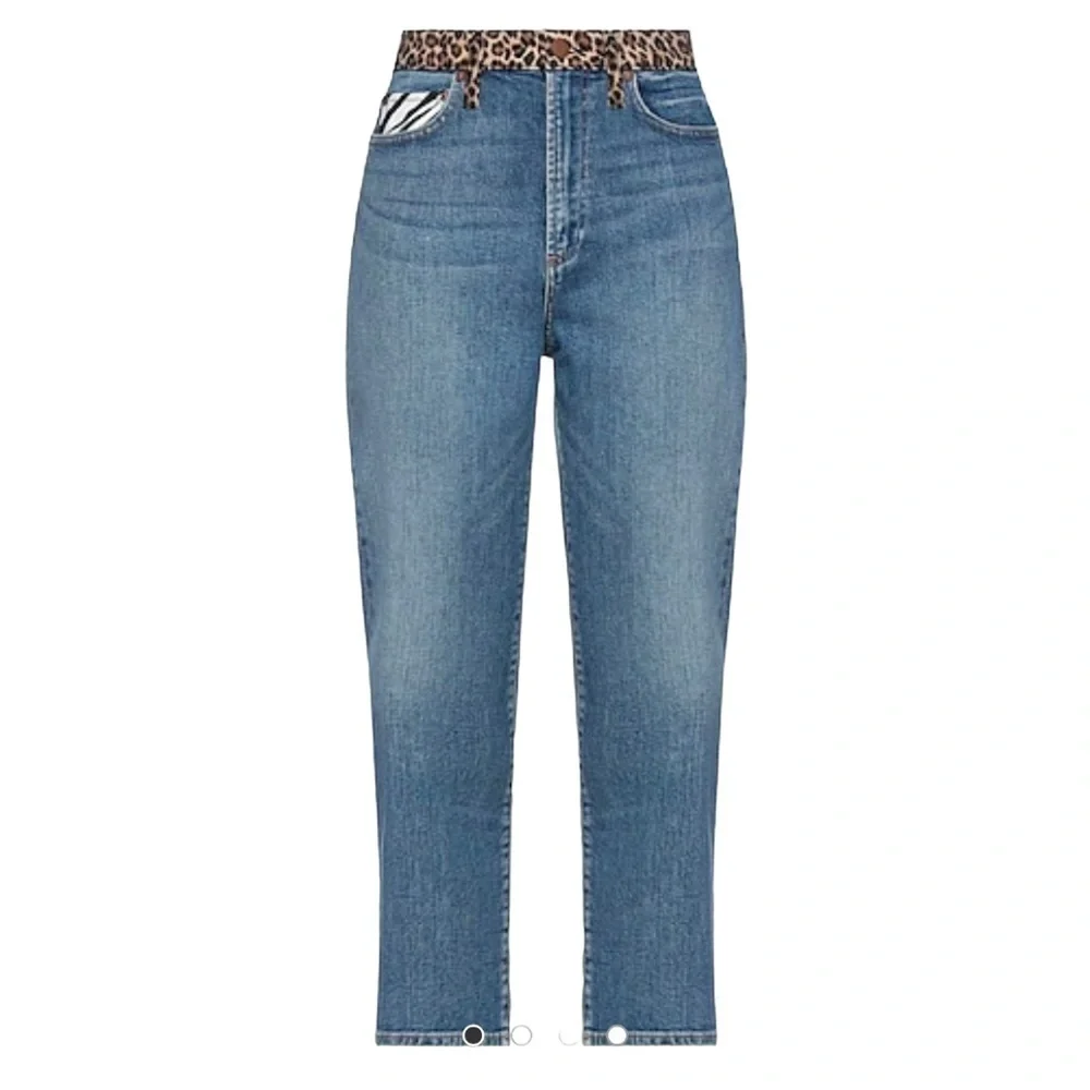 Alice + Olivia Amazing High Rise Girlfriend Slim Straight Animal Print Jeans 32 - Picture 3 of 16
